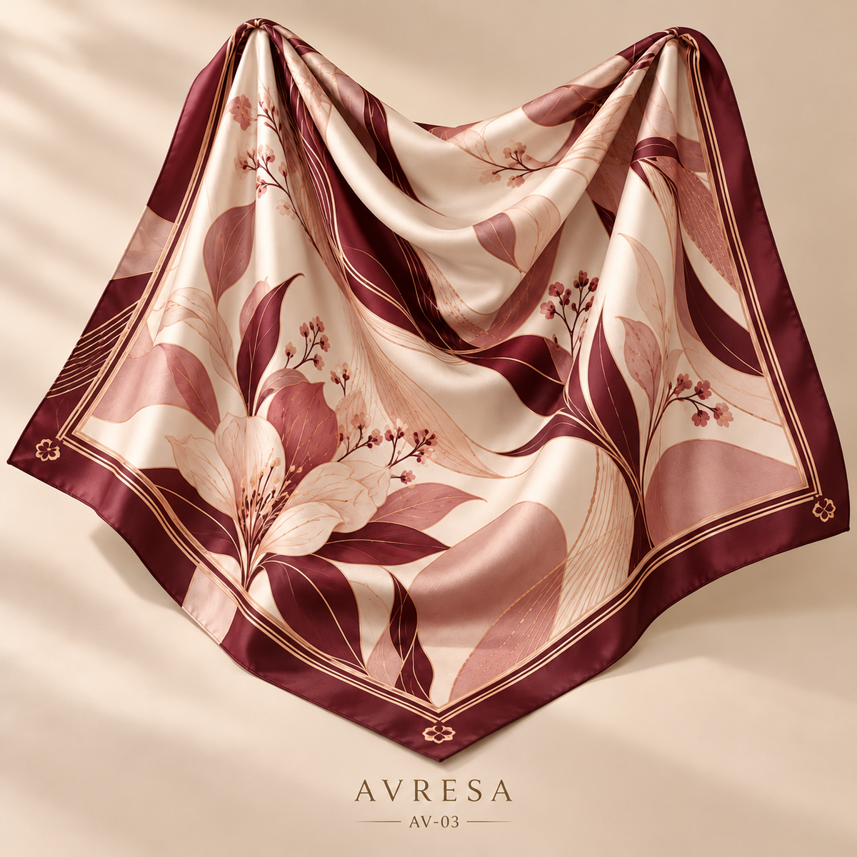 AVRESA AV-03 bordo çiçek desenli eşarp — üretim öncesi tasarım görseli